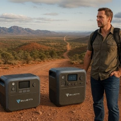 Bluetti AC200L and AC240 portable power stations in rugged Australian Flinders Ranges