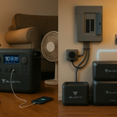 Bluetti home backup with extension cord and transfer switch setup