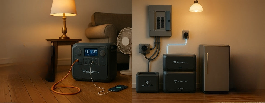 Bluetti home backup with extension cord and transfer switch setup