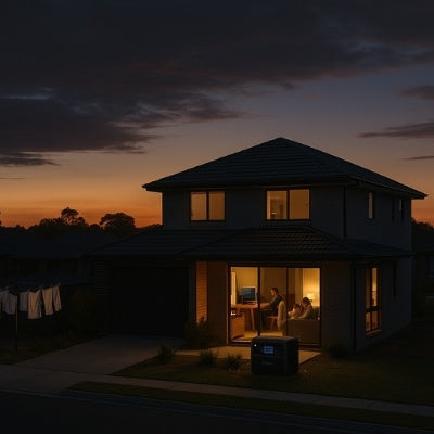 Australian home powered by Bluetti during neighborhood blackout dusk