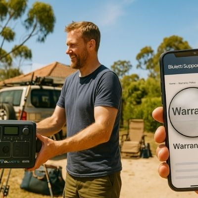 Bluetti EB70S sale with warranty check via phone in Aussie driveway
