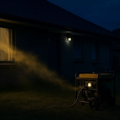 Carbon monoxide drifting from generator toward open window at night