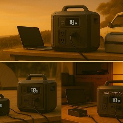 Three portable power stations used in different settings—van life, campsite, and backyard—demonstrating power capabilities across budget levels