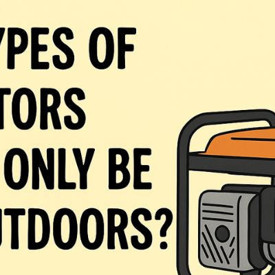 Illustrated outdoor generator with safety message on yellow background for cover image.