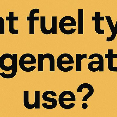 illustration of various generator fuel types including petrol, diesel, LPG, and natural gas in a clean minimalistic style