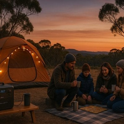 eco-mode-campsite-family-bluetti-led-lights-sunset