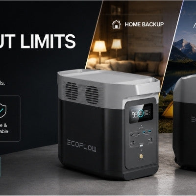 EcoFlow portable power stations banner for home, outdoor, and mobile power use.