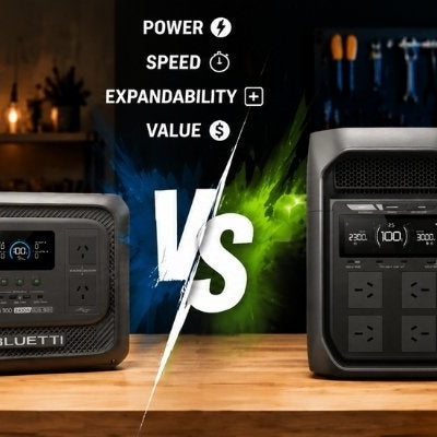 A comparative image of the Bluetti Elite 300 and the Ecoflow Delta 3 Max Plus