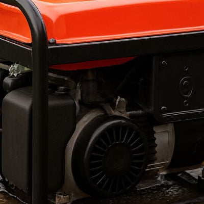 Portable generator partially submerged in floodwater, photographed outdoors for article cover image