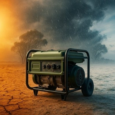 Generator battles Australian heat storm and ice panoramic scene