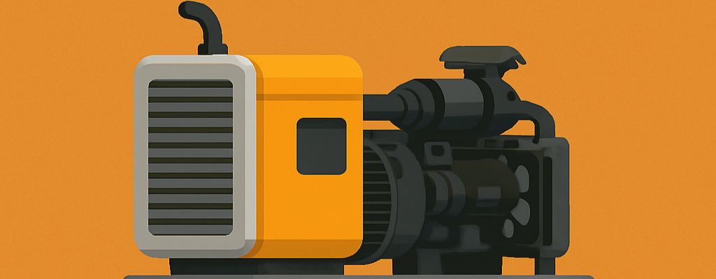 minimalist illustration of an industrial generator on an orange background without text