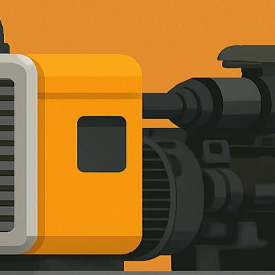minimalist illustration of an industrial generator on an orange background without text