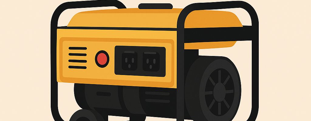 Flat illustration of a yellow portable generator on a neutral background, ideal as a clean and clear blog cover image.