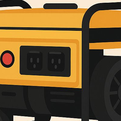 Flat illustration of a yellow portable generator on a neutral background, ideal as a clean and clear blog cover image.