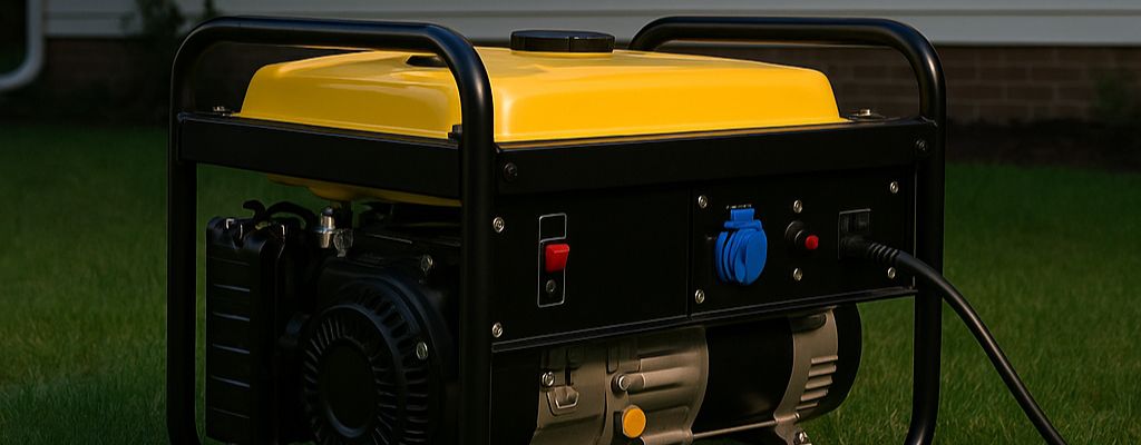 Standby generator powering a suburban Australian home at dusk