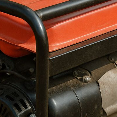 Portable generator outdoors on grass with a red fuel tank, photographed in natural light for a troubleshooting guide cover image
