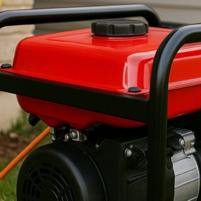 Portable generator safely connected outside a suburban home on a clear day