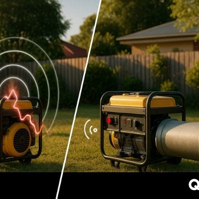 Split screen portable generator with loud noise vs quiet muffler outcome