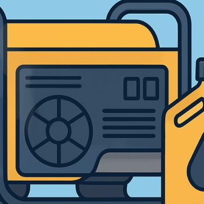 Illustration of a portable generator with an oil container, representing generator oil maintenance and care