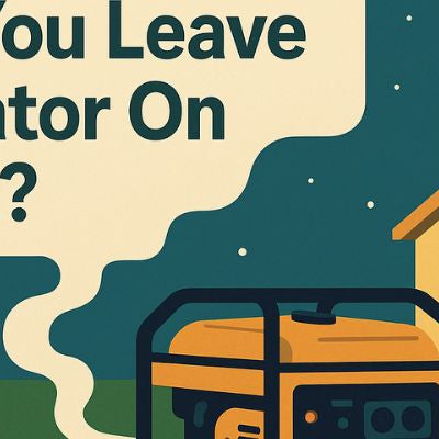 Flat-style night scene showing a generator running outside a home under the stars.