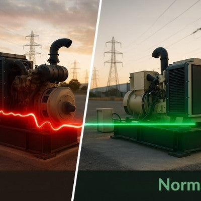 Split screen industrial generator reverse red flow and normal green flow