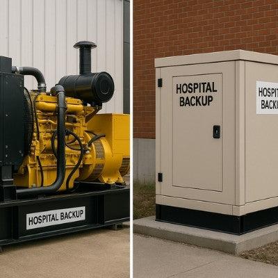 Split screen hospital diesel generator vs natural gas generator comparison