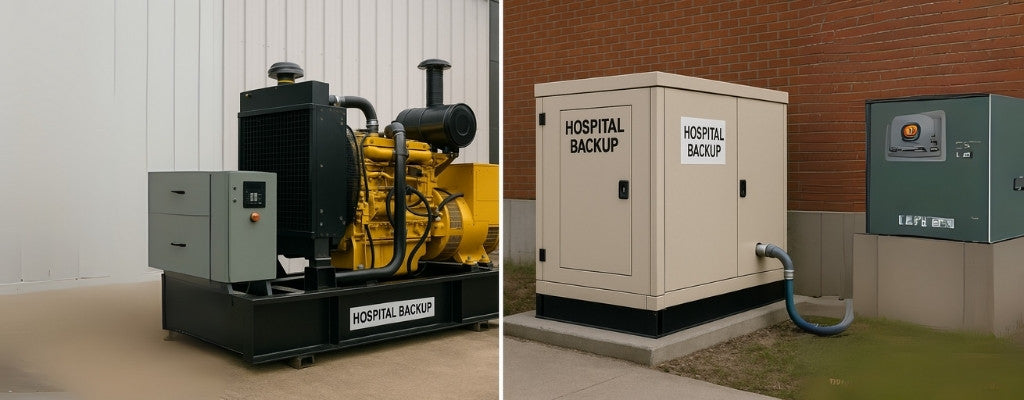 Split screen hospital diesel generator vs natural gas generator comparison