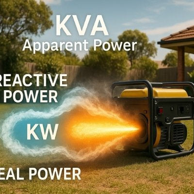 Conceptual generator diagram showing kva kw and reactive power flow