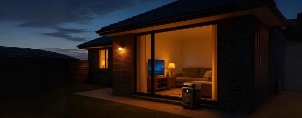 Modern Australian home powered by portable generator during blackout