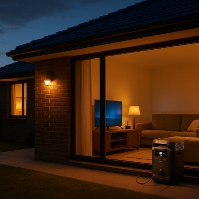 Modern Australian home powered by portable generator during blackout