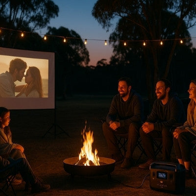 outdoor movie night with EcoFlow RIVER Pro powering TV in Australia