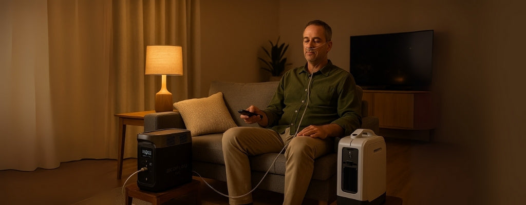 Australian living room with oxygen concentrator powered by EcoFlow DELTA 1300