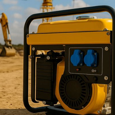Portable yellow generator at a construction site in Australia.