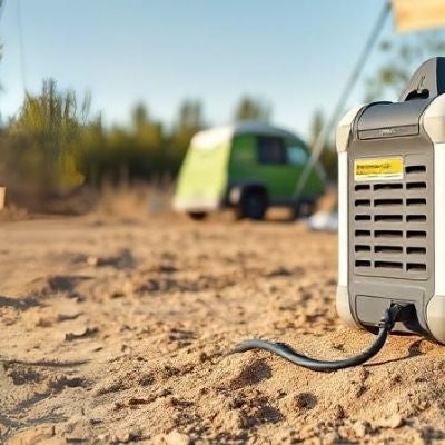 Portable power station with grounding wire in a camping site for safety