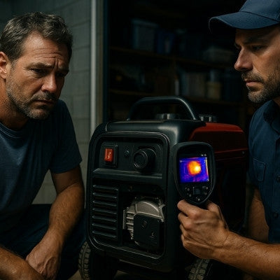 Thermal camera detects generator hotspot fault in suburban garage