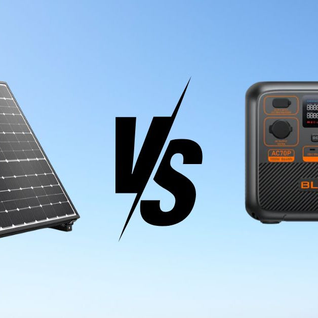 A side-by-side comparison of a solar panel and a portable power station, highlighting the key differences between a solar system and a portable power station.