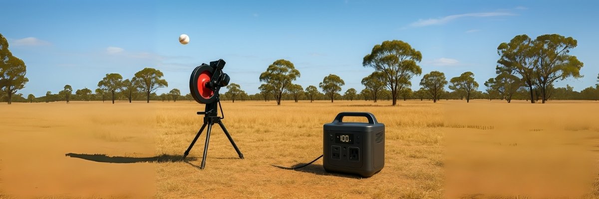 Pitching machine and power station in golden Australian field