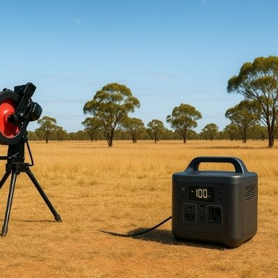 Pitching machine and power station in golden Australian field