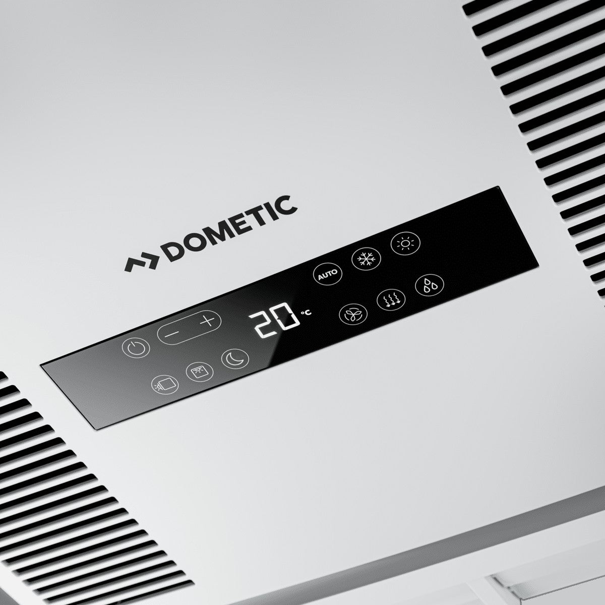 Close-up of the black touch control strip showing a 20 degree setting
