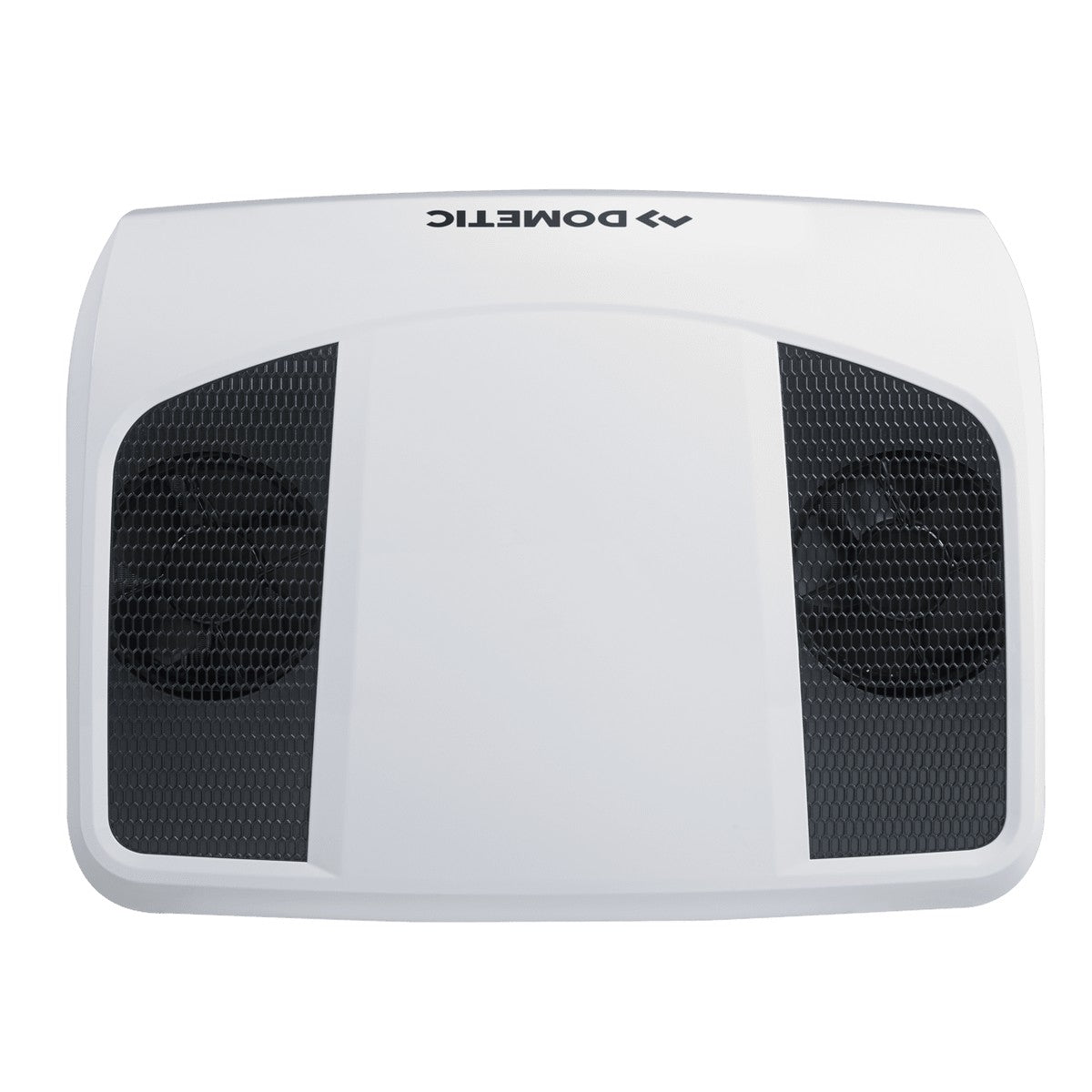 Top-down view of the white Dometic CoolAir RTX 2000 with its twin black intake grilles