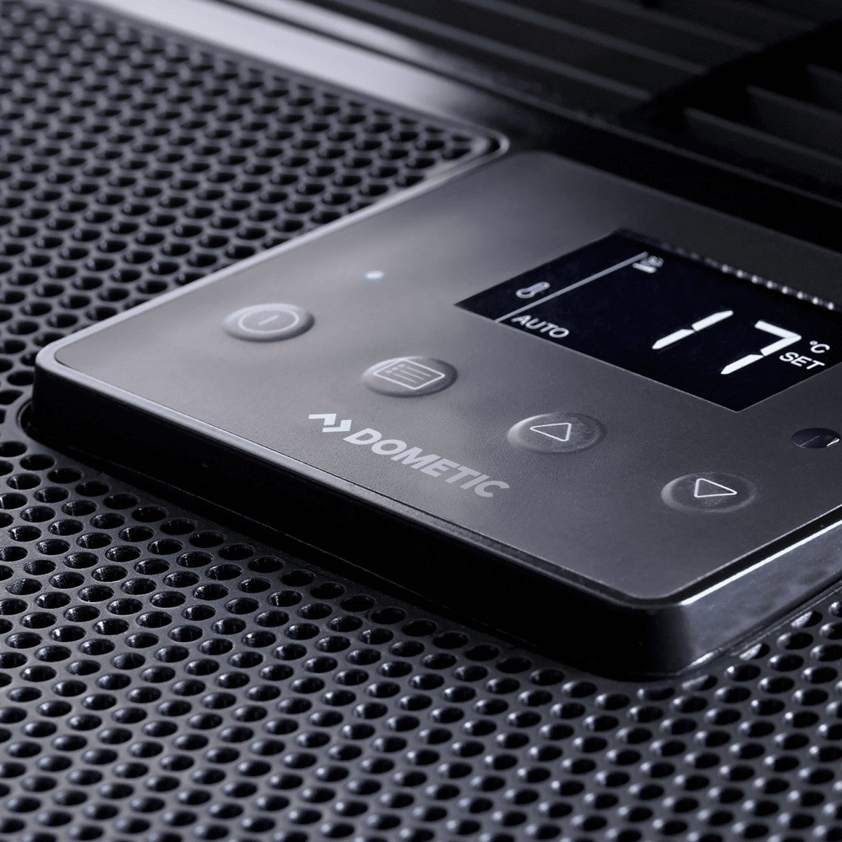 Close-up of the black control panel showing a 17 degree set temperature