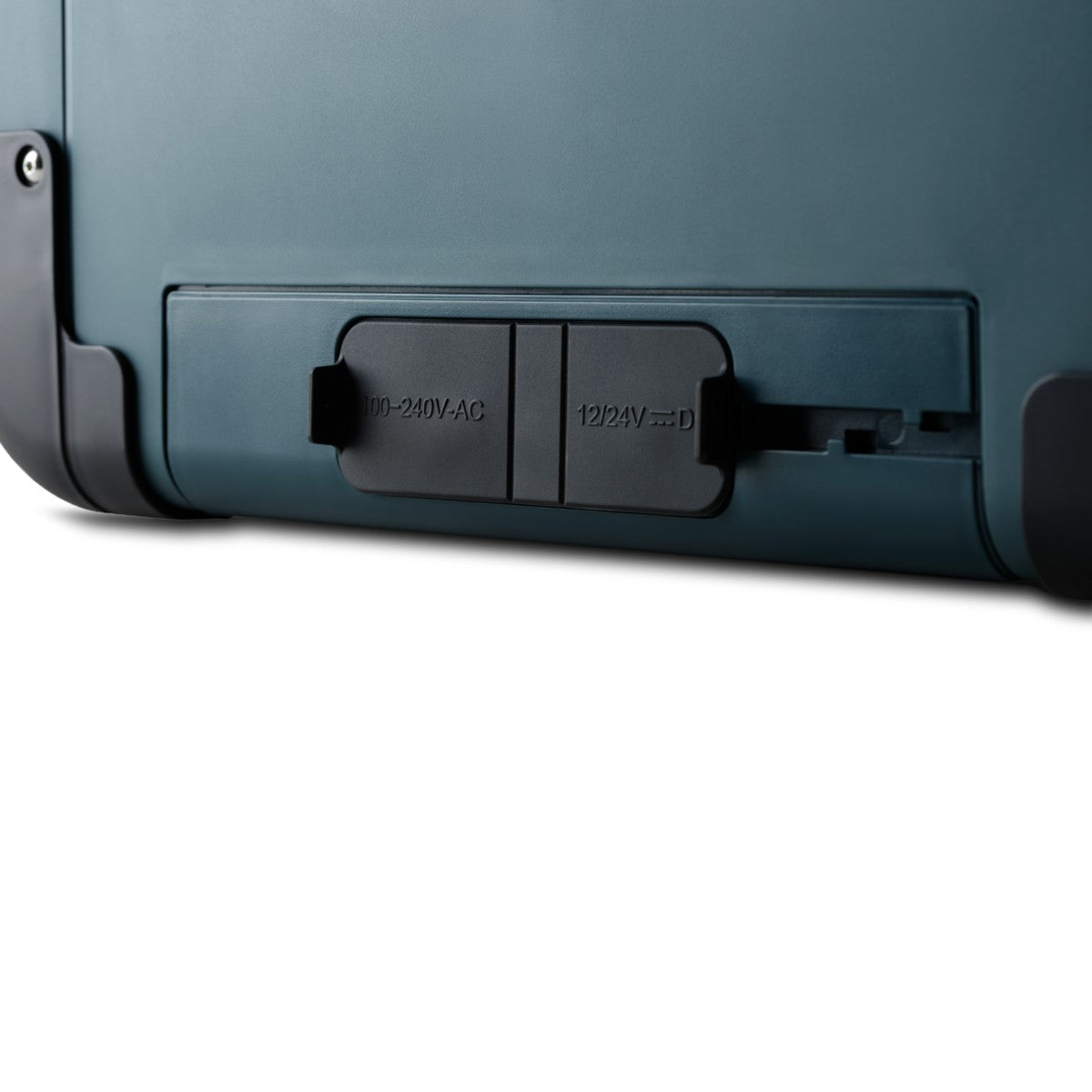 Detail of the Dometic CFX2 socket panel showing the 12/24V DC and 100-240V AC inputs