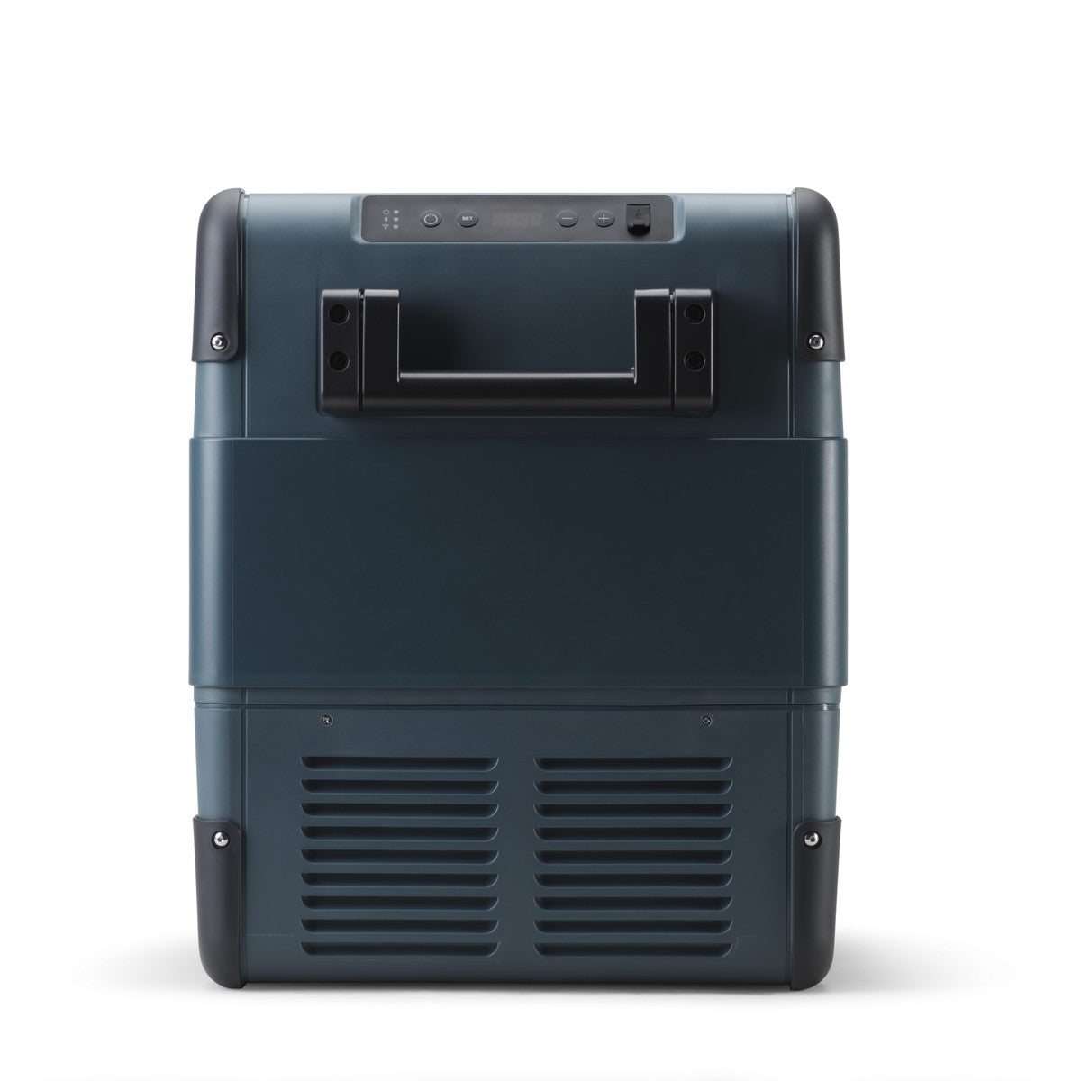 Dometic CFX2 45 seen square on from the end showing the handle and ventilation grille