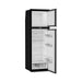Black RUA 8508X caravan fridge freezer with both doors open showing the shelves