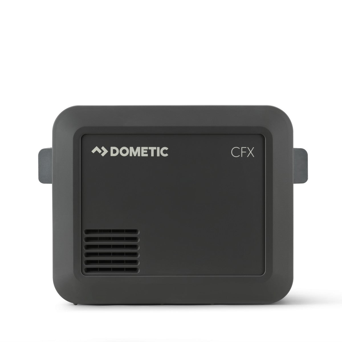 Dometic CFX5 25 seen square on from the long side with the handles folded flat