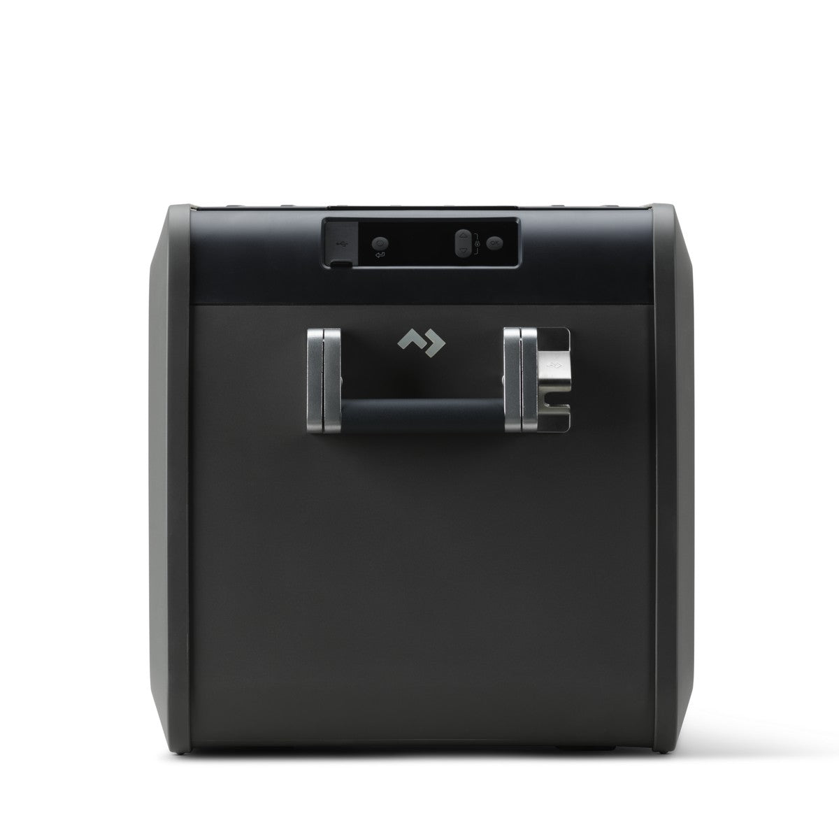 End view of the Dometic CFX5 35 showing the control panel recess and both carry handles