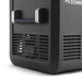 Rear corner of the Dometic CFX5 55 showing the ventilation grille and the 12 volt and mains sockets