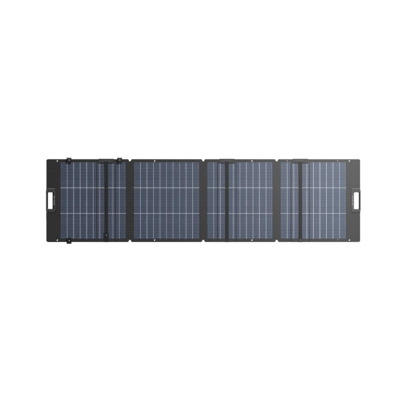 220W bifacial portable solar panel displaying rear surface for dual-sided energy capture.