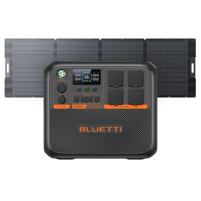 BLUETTI AC200PL Portable Power Station with an accessory.