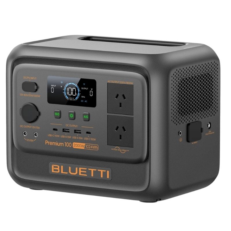 Angular top view of the BLUETTI Premium 100 V2 Portable Power Station.